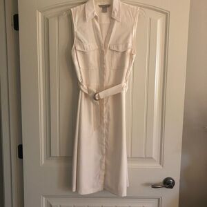 H&M cream sleeveless button down belted dress size 8